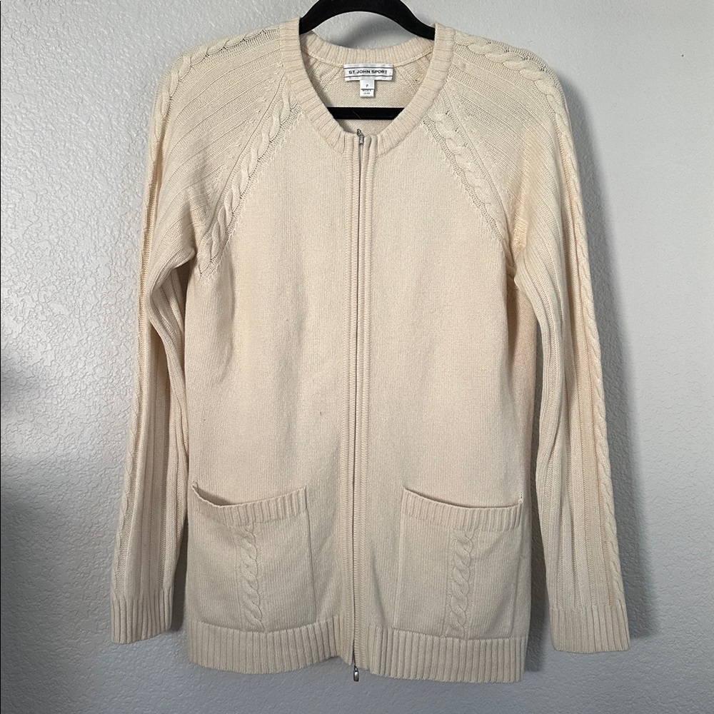 St. John Sport Cashmere Zip Up Cardigan Sweater SZ P